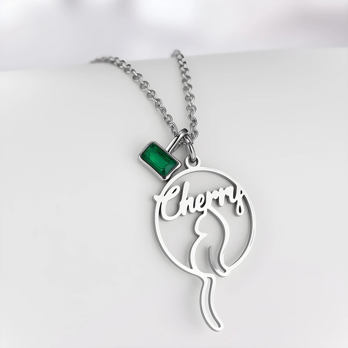 

Ожерелье с подвеской в виде кошки из нержавеющей стали с именем на заказ от Todorova для женщин, цепочка из нержавеющей стали, ювелирное украшение, подарок на День святого Валентина