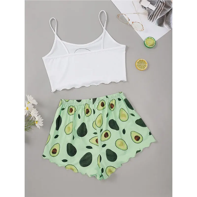 Summer women\'s sexy camisole top shorts two-piece set avocado print home suit set TL9375