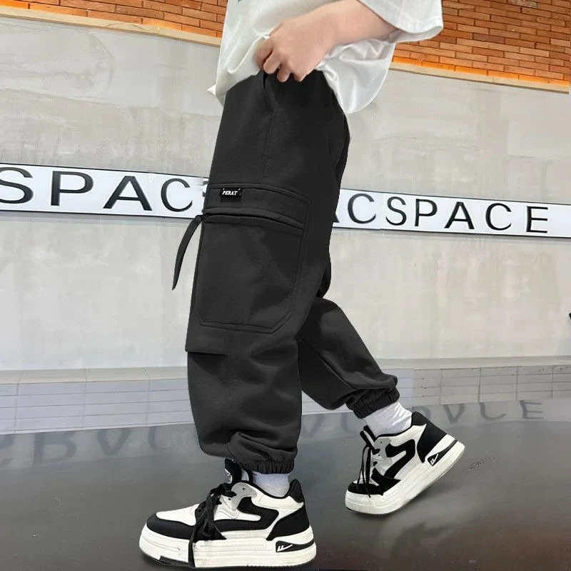 

Boys Summer Pants Ice Silk Thin Elastic Cargo Joggers Korean Style Kids Breathable Loose Trousers