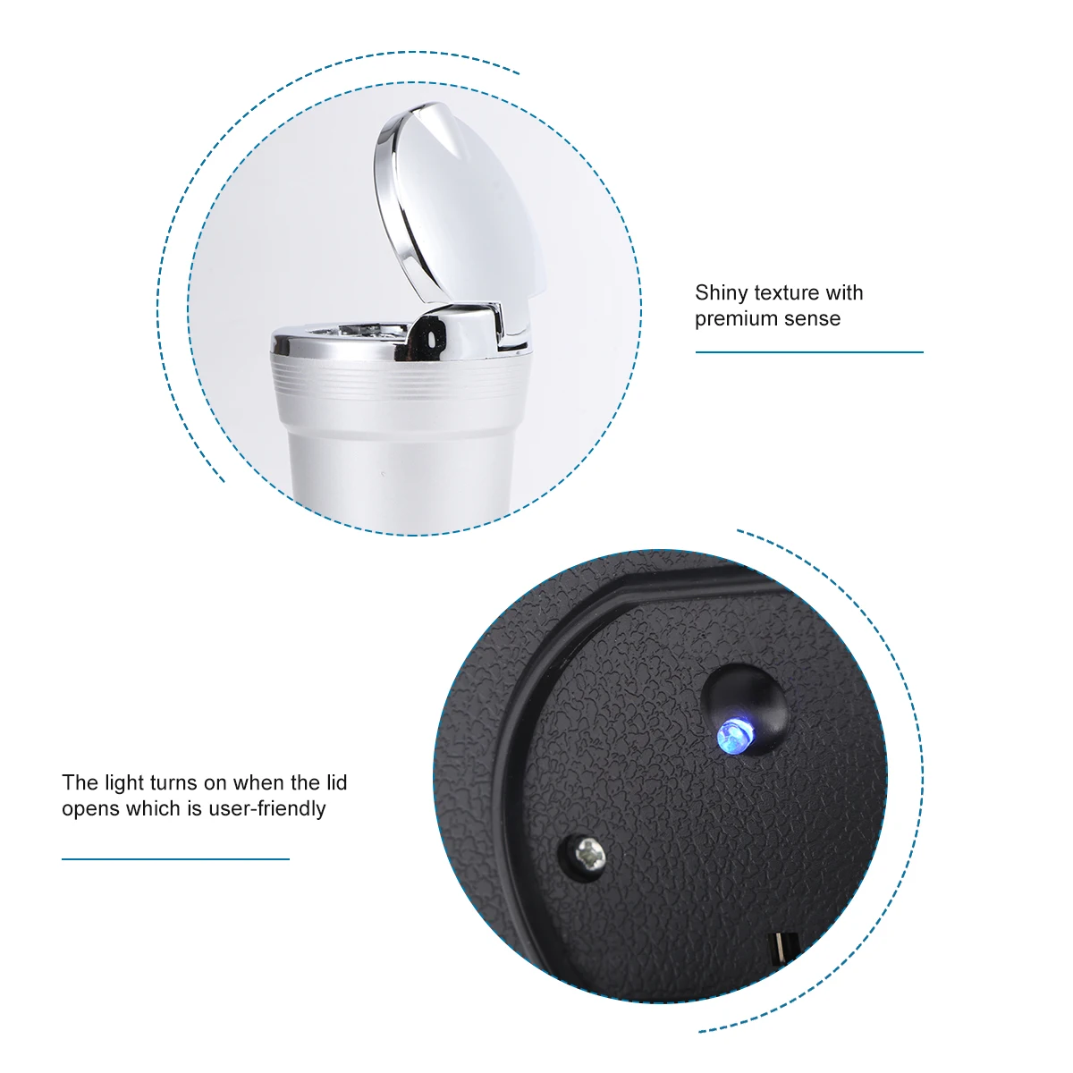 

Led Car Ashtray Cylinder Cup Holder Blue Light Smokeless Portable 9Cm Height Silver Self-Cleaning Snuffer Hole For Car Home