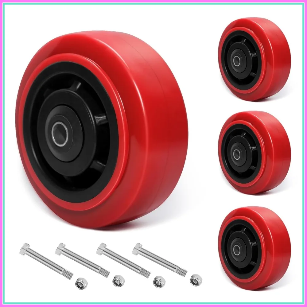 

5" Polyurethane Caster Wheels Set of 4, Heavy Duty 4000 lbs Capacity, Double Roller Bearing for Industrial Trolleys