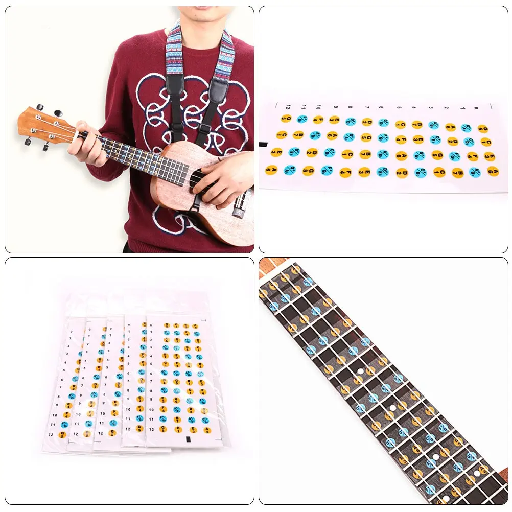 

4pcs 4 Sheets Ukulele Scale Stickers Fingerboard Guide Fretboard Marker Labels Beginner Practice Notes Decals Guitar Accessories