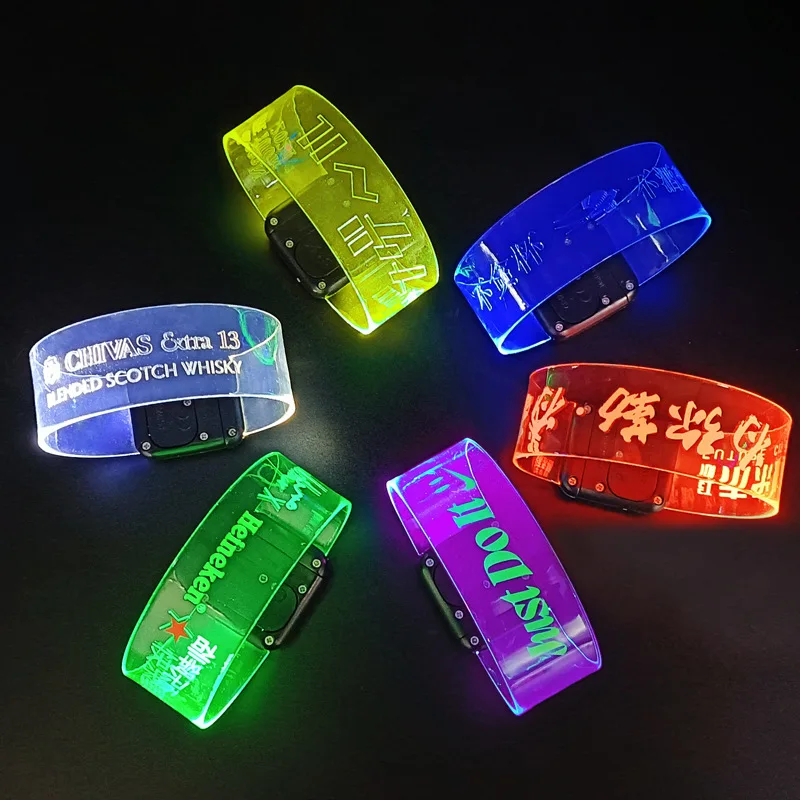 Personalized Luminous LED Bracelets 100/1000pcs Button Control 3 Flashing Modes Glow Bracelet Wristbands Armband Wedding Party