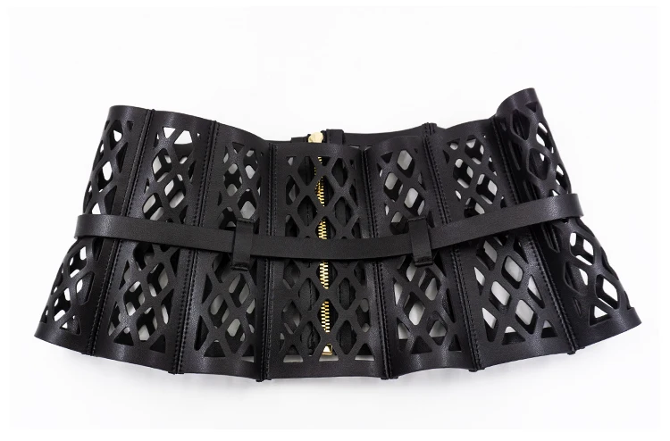 Openwork Mesh Bodice-Style Waist Seal, Leather Women's Fashion Three-Dimensional Curved Shape, Wide Belt Decoration Wais