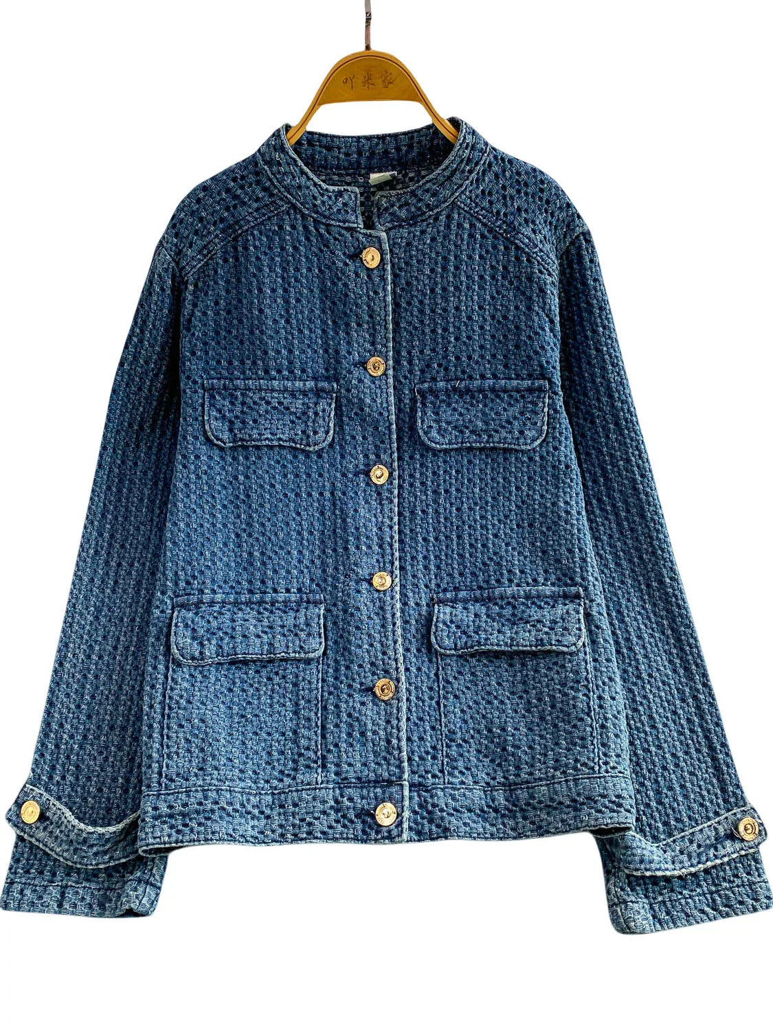 

Slimming Woven Long Sve Stand Collar Jaet for Women Autumn Design ket Buttoned Faionable Outerwear French Sle