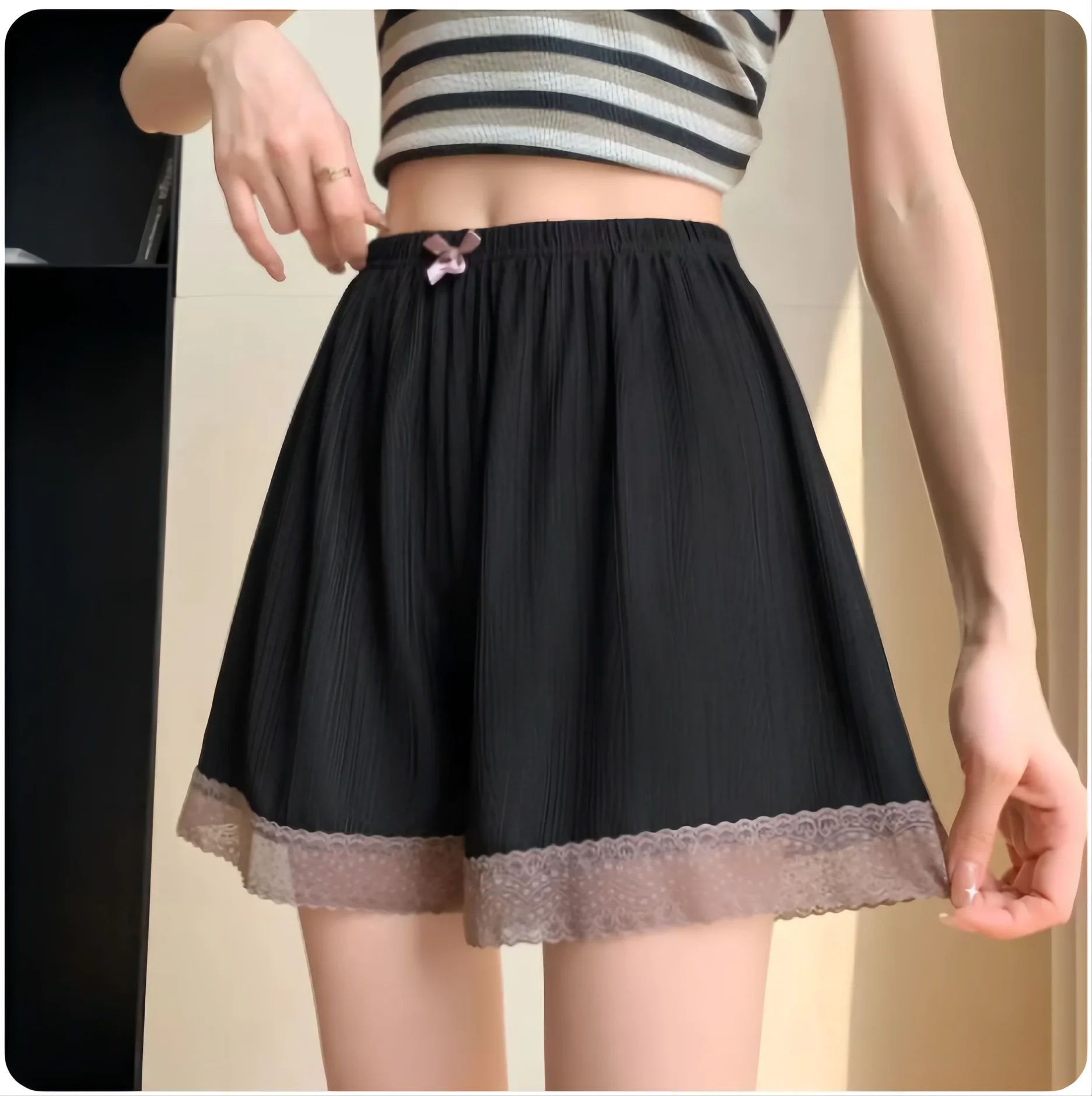 Women's safety shorts, anti exposure, breathable thin satin home underwear, loose elastic waist, summer mini pants for women