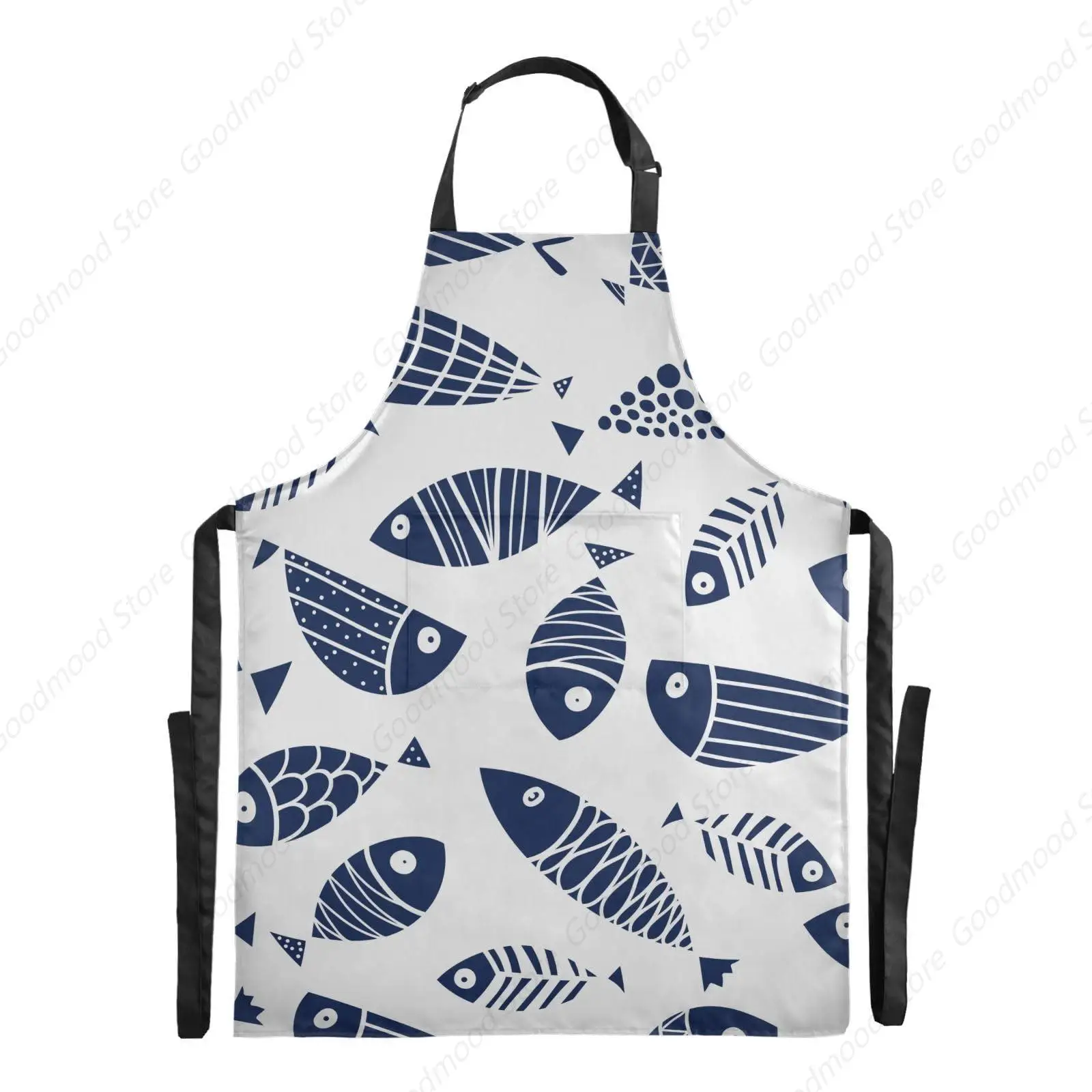 Apron with Pockets - Blue Fish Paternal，Waterproof Stain Resistant Women Men Unisex Adjustable Perfect for Kitchen Cooking