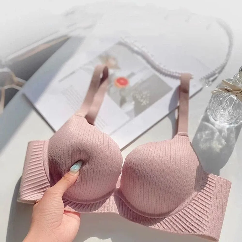 Elastischer, stoßfester, kabelloser, tiefer V-BH, Push-Up-Dessous-Unterwäsche für Frauen, dünner, süßer, nahtloser BH für Mädchen