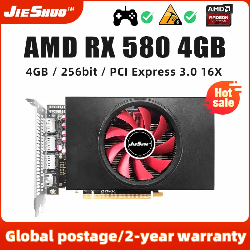 

JIESHUO Video card AMD RX 580 4GB 2304SP Gaming graphics card GDDR5 256bit GPU rx580 4g graphics card Desktop Video Office 580Rx