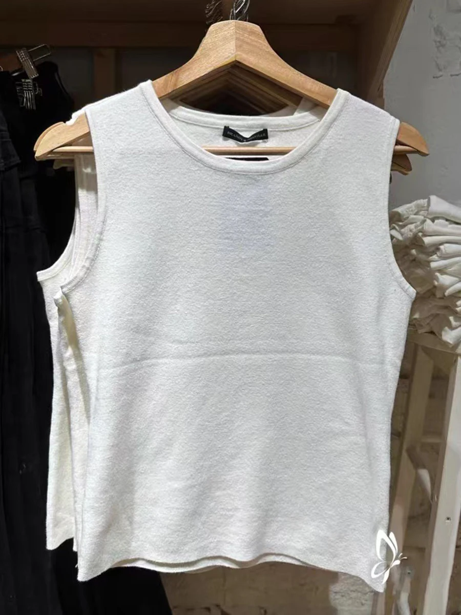 

White Knitted Cotton Sleeveless Vests Women Cotton Soft Casual Simple Streetwear Basic O-neck T-shirts Harajuku Vintage Tank Top