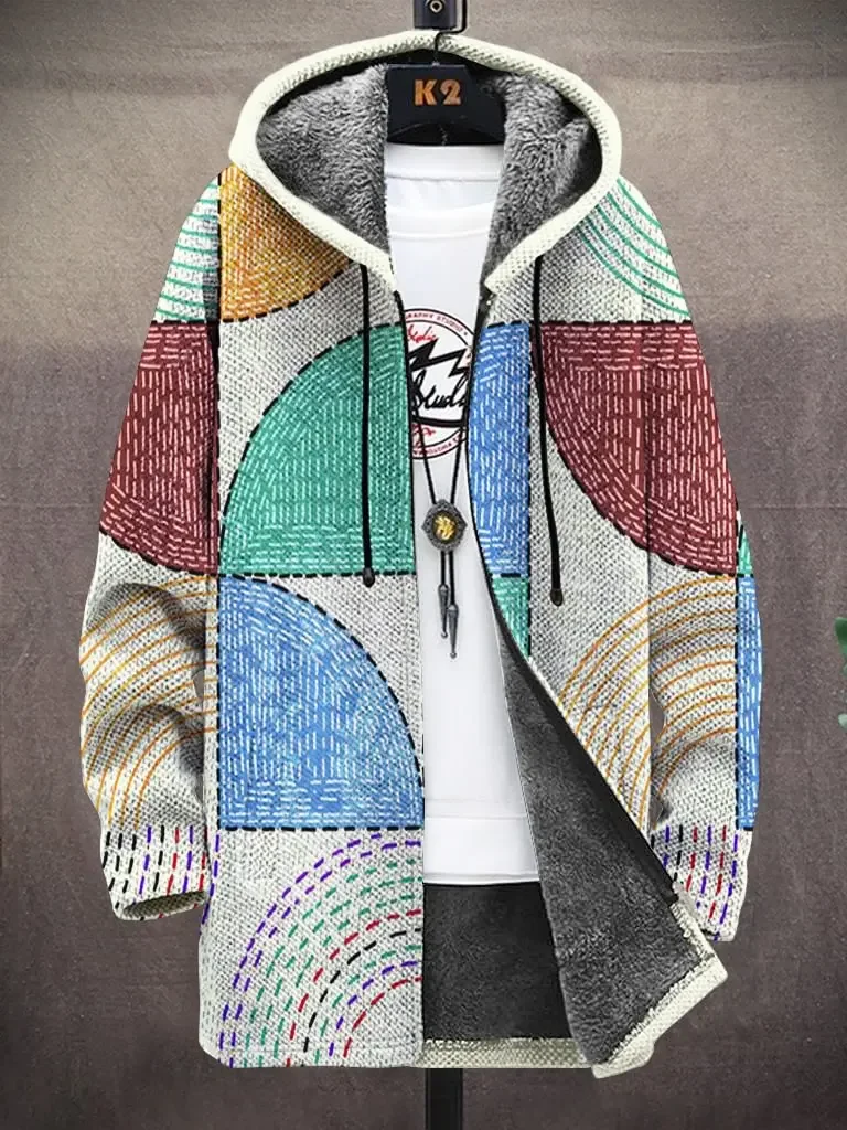 

Men's Colorful Sector Geometric Art Print Hooded Trench Coat Hoodies Fleece Lined Sweater Coats