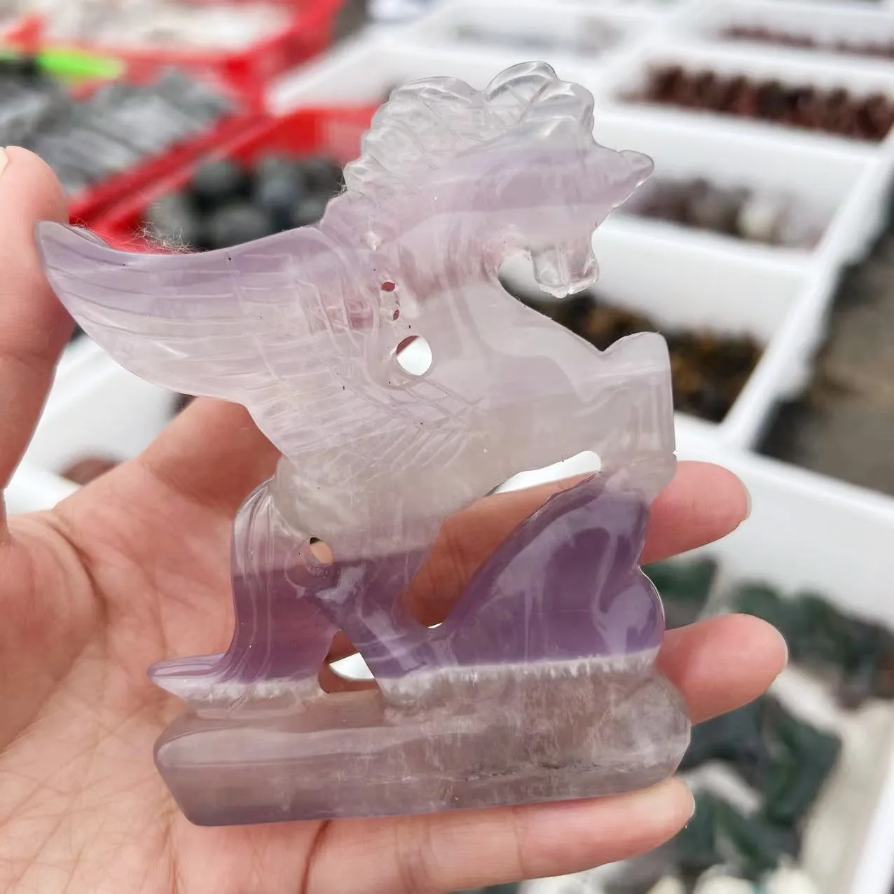 Imagem -06 - Unicórnio Estátua Natural Arco-íris Fluorite Voando Apsaras Unicórnio Listrado Fluorite Animais Artesanato Energia Cristal 10cm