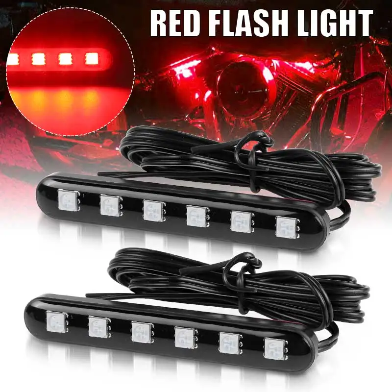

2pcs 6LED Motorcycle warning light Red Flashing tail light flash lamp strip Auto Car Truck trailer SUV Grill Strobe lights