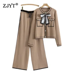 ZJYT autunno inverno vestito lavorato a maglia maglione a maniche lunghe e pantaloni 2 pezzi Set di abbigliamento donna 2024 moda donna vestito Casual