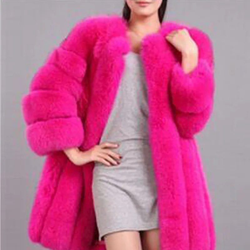 Autumn and Winter New Korean Women's Mid-length Faux Fur Coat Slimming Ladies Fox Fur Thick Coat