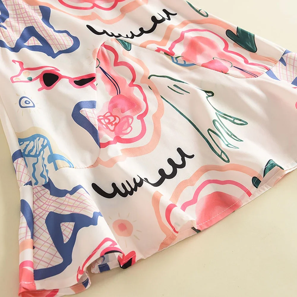 الفتيات الصيف موضة جديدة لطيف طباعة أكمام س الرقبة ألف خط فستان 1 قطعة 3-7 سنوات الاطفال ملابس حلوة غير رسمية #5