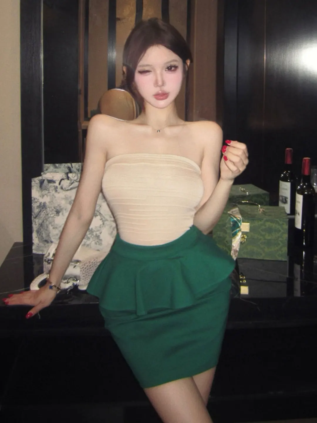 

Unique Pure Desire Style Halter Top And Wrap around Skirt Two Piece Set Short High Waist Cotton Blend Comfortable Summer Outfit