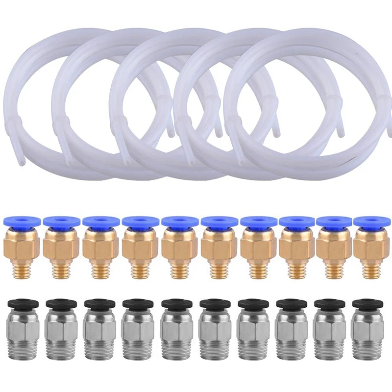 5 Pieces Ptfe Tubing (1.5M) with 10 Pieces Pc4-M6 Fittings and 10 Pieces Pc4-M10 Fitting Connector for 3D Printer