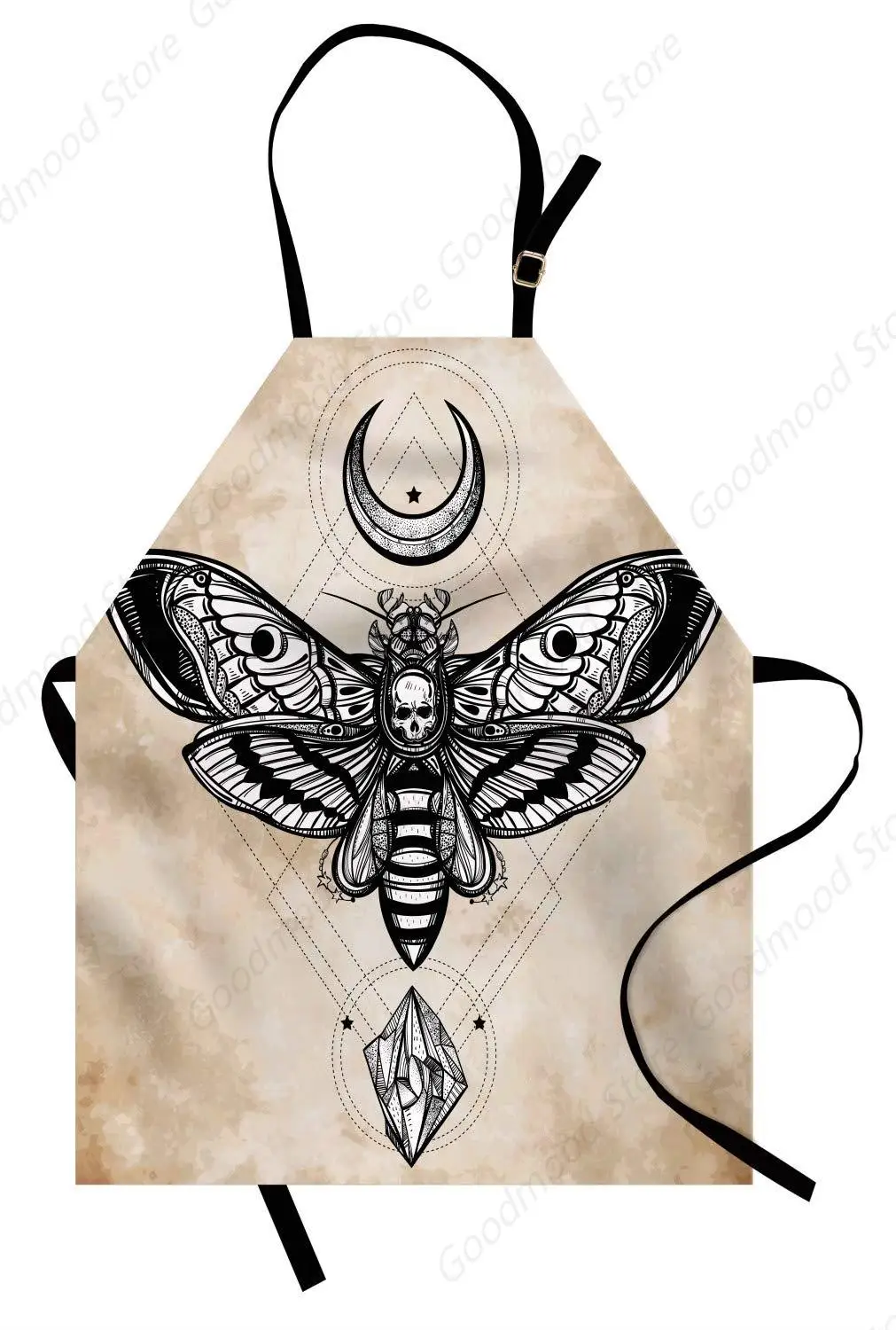 Fantasy Apron, Dead Head Hawk Moth Luna and Stone Magic Skull Illustration, Unisex Kitchen Bib with Adjustable Neck for Cooking