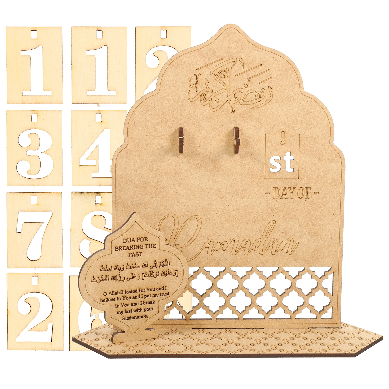 

Wooden Countdown Ornaments Calendar Eid Mubarak Muslim Tabletop Decor Hanging Decoration