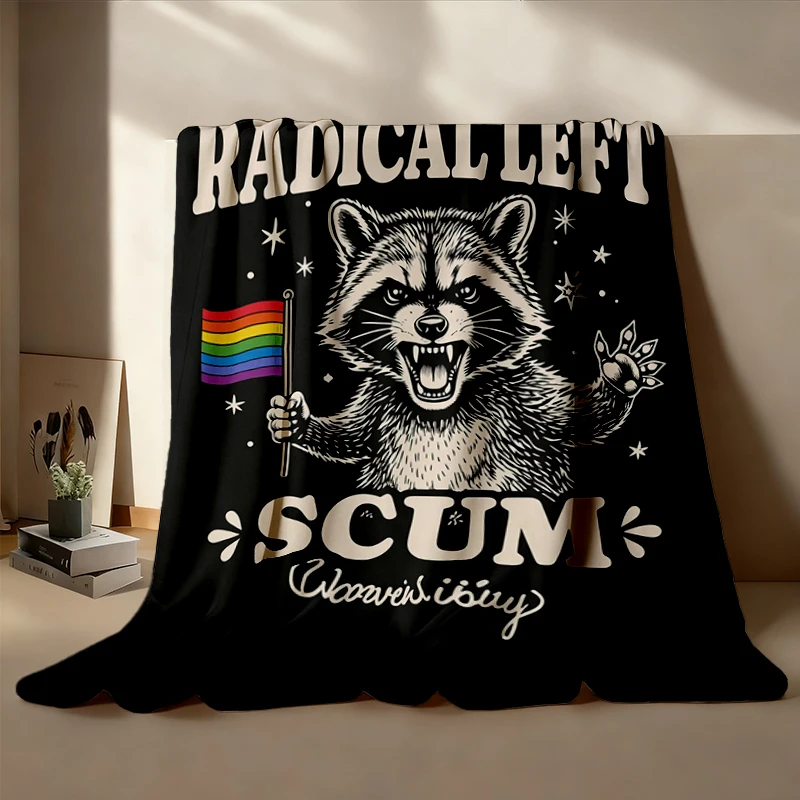 Radical Left Scum Cozy Blanket Satire Flannel Blanket, Funny Liberal Gift, LGBTQ Activist Flannel Throw, Progressive War