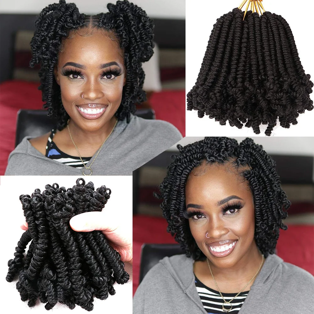 

1/5/8 упаковок, короткий боб, весенний твист, вязанные крючком волосы, 6 дюймов, предварительно закрученные волосы Passion Twist, предварительно заплетенные крючком косы, синтетические волосы