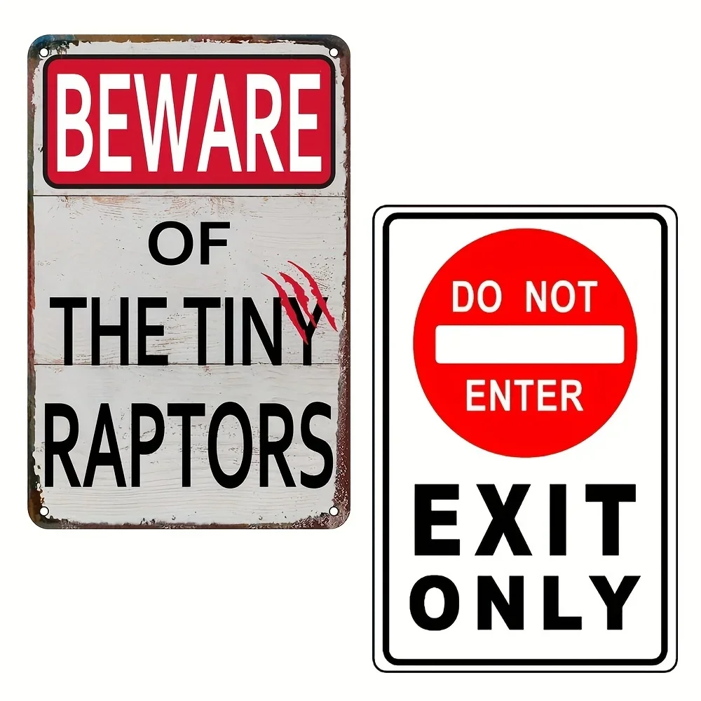 Vintage Metal Sign Chicken Coop Farm Tin Beware of Tiny Raptors Exit Only Do Not Enter Vintage Tin Signs for Cafe Bar Wall Decor