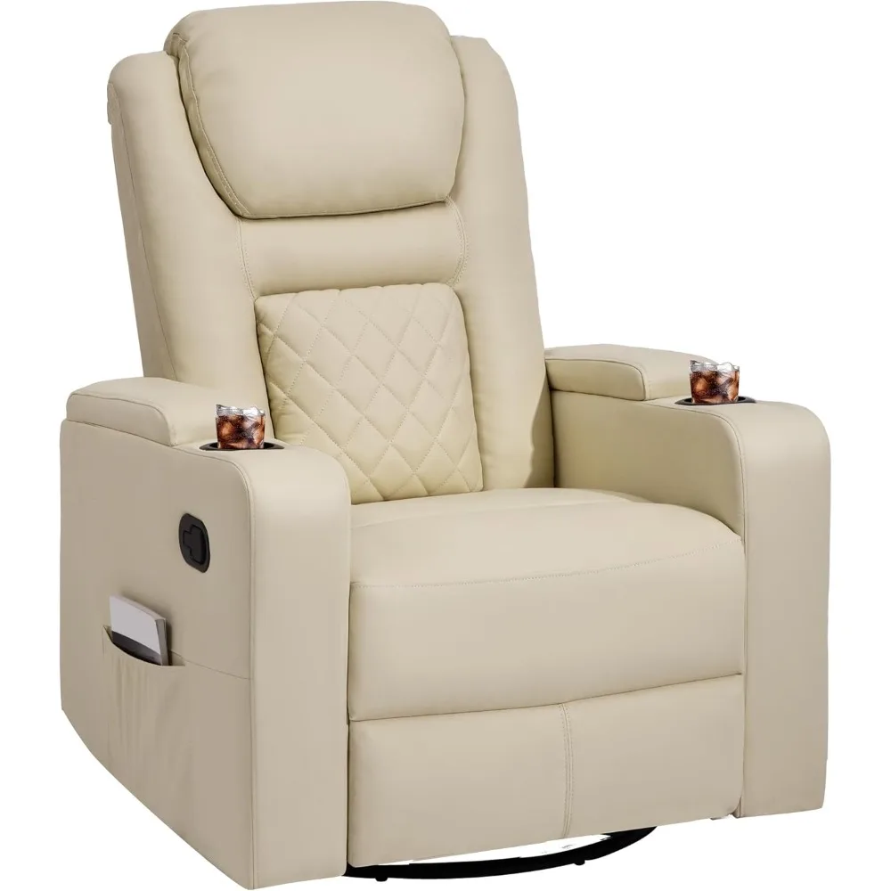

Rotating Rocking Chair with Massage and Heating Functions Concealed Arm Storage, Synthetic Leather Rocking Chair with Cup Holder