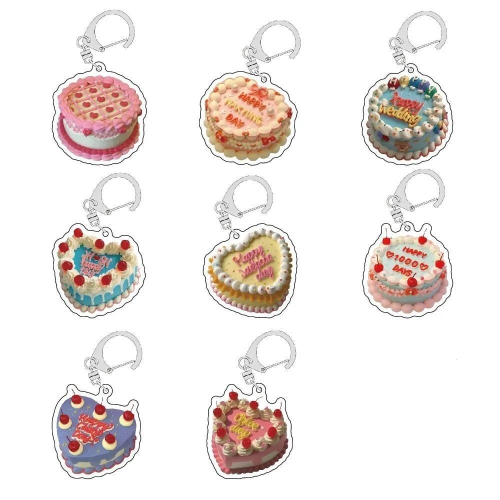 Diy jóias material acrílico bolo de aniversário chaveiro semi transparente com fivela chave cordão lembrança presentes feminino masculino