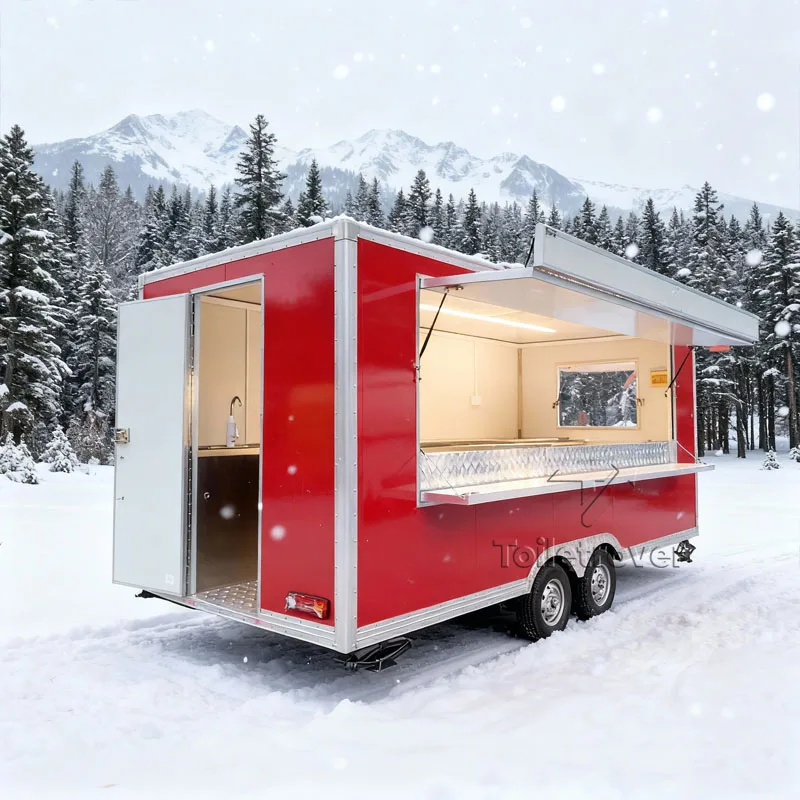 

Commercial Retro Red Food Truck Pizza Doner Kebab Burger Tacos Fried Chicken Ice Cream Food Trailer