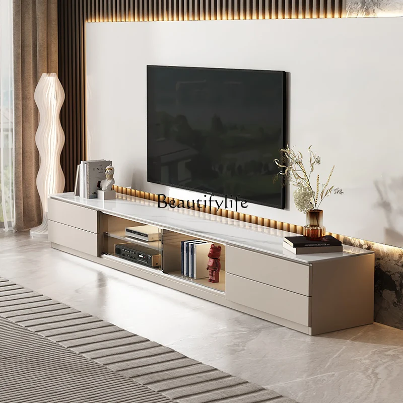 

01*Modern simple floor-to-ceiling rock panel TV cabinet, cream wind floor cabinet, new customization