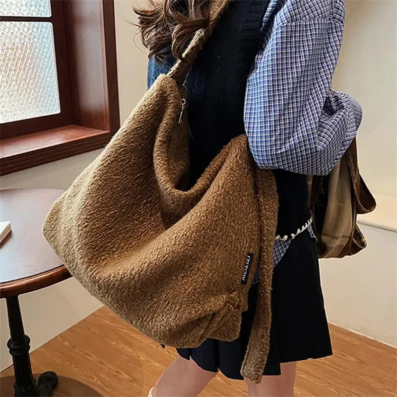 حقيبة كتف نسائية من القطيفة للخريف والشتاء بسحاب ذات سعة كبيرة وحزام كتف واحد وحقيبة كروس بسيطة للركاب #3