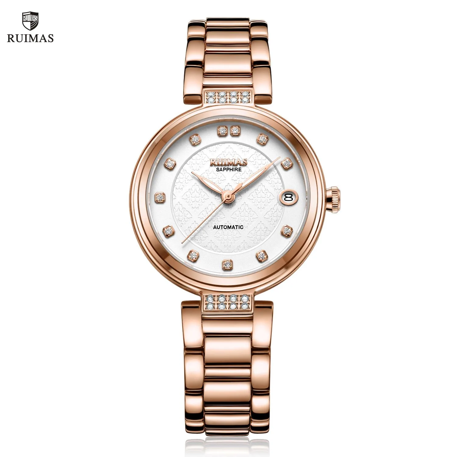 RUIMAS Women Automatic Mechanical Watch Steel Strap Ladies Business Wrist Watch Fashion Waterproof Date Clock Montre Femme 6756