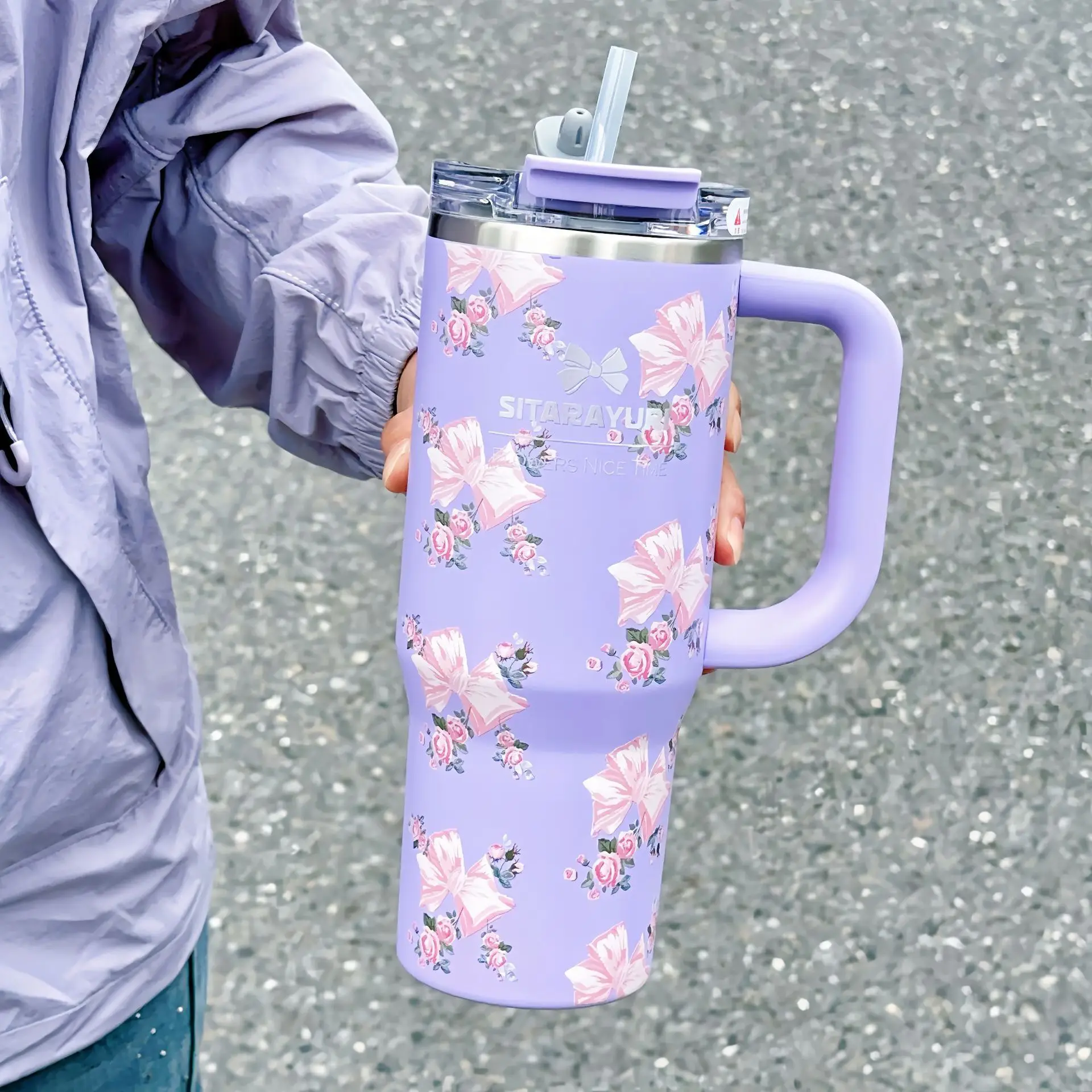 

40oz Straw Cup 304 Stainless Steel Car Ice Cup Bow Thermos Cup Stainless Steel Insulation Car Cup Double Wall Hot Ice Travel Cup