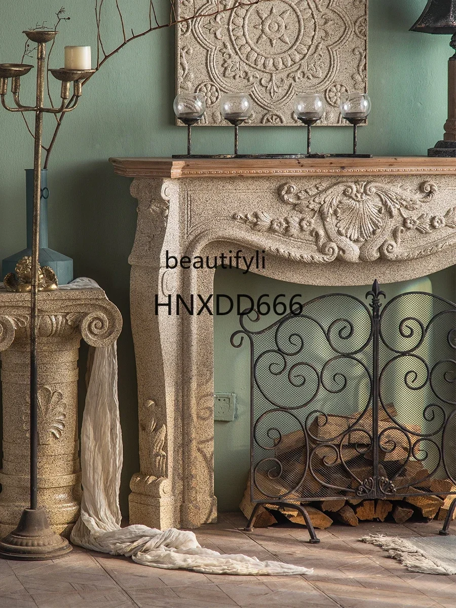 نمط جديد الفرنسية الرجعية فيلا الموقد التحف خزانة غرفة المعيشة الرجعية الشرفة الأوروبية الإغاثة الموقد رف #3