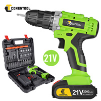 Conentool 2 Batteries Cordless Drill 21V Electric Screwdriver Set Combi Driver High Power 25+1 Clutch Torque Impact Drill 36 PCS