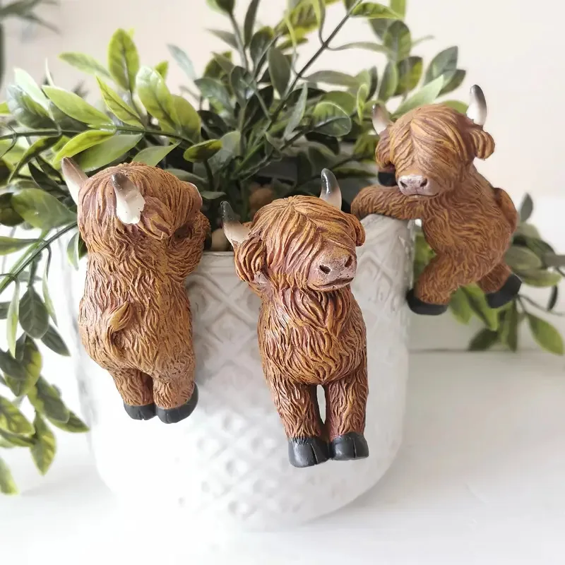 

Cross-border station new creative resin highland cow statue pendant home wall decoration highland cow flower pot pendant