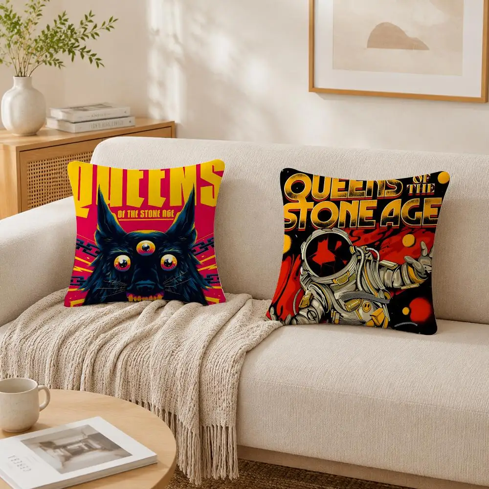 Band Q-Queens Of The Stone Age Cushion Cover Plush Decorative Pillow Case With Hidden Zipper Cutecore Room Decor For Home