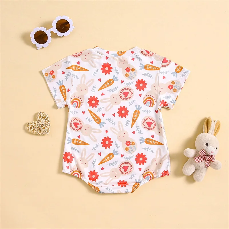 

Easter Newborn Girl Boy Infant Baby Romper Jumpsuit Bunny Carrot Print Short Sleeve Bodysuit Summer Clothes