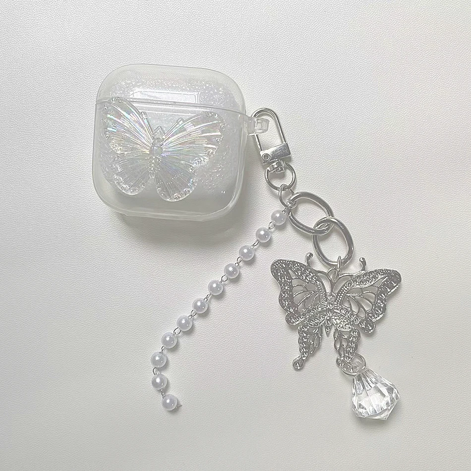 Inpods i12 i11 i10 i9s حافظة فاخرة كريستال الفراشة كيشاين شل سيليكون بولي يوريثان واضح سماعة غطاء