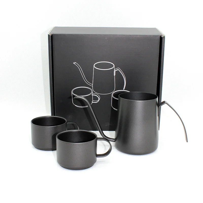 Stainless Steel Coffee Utensil Set, Hand Brewing Pot, Coffee Cup Set, Wilderness Camping, Black