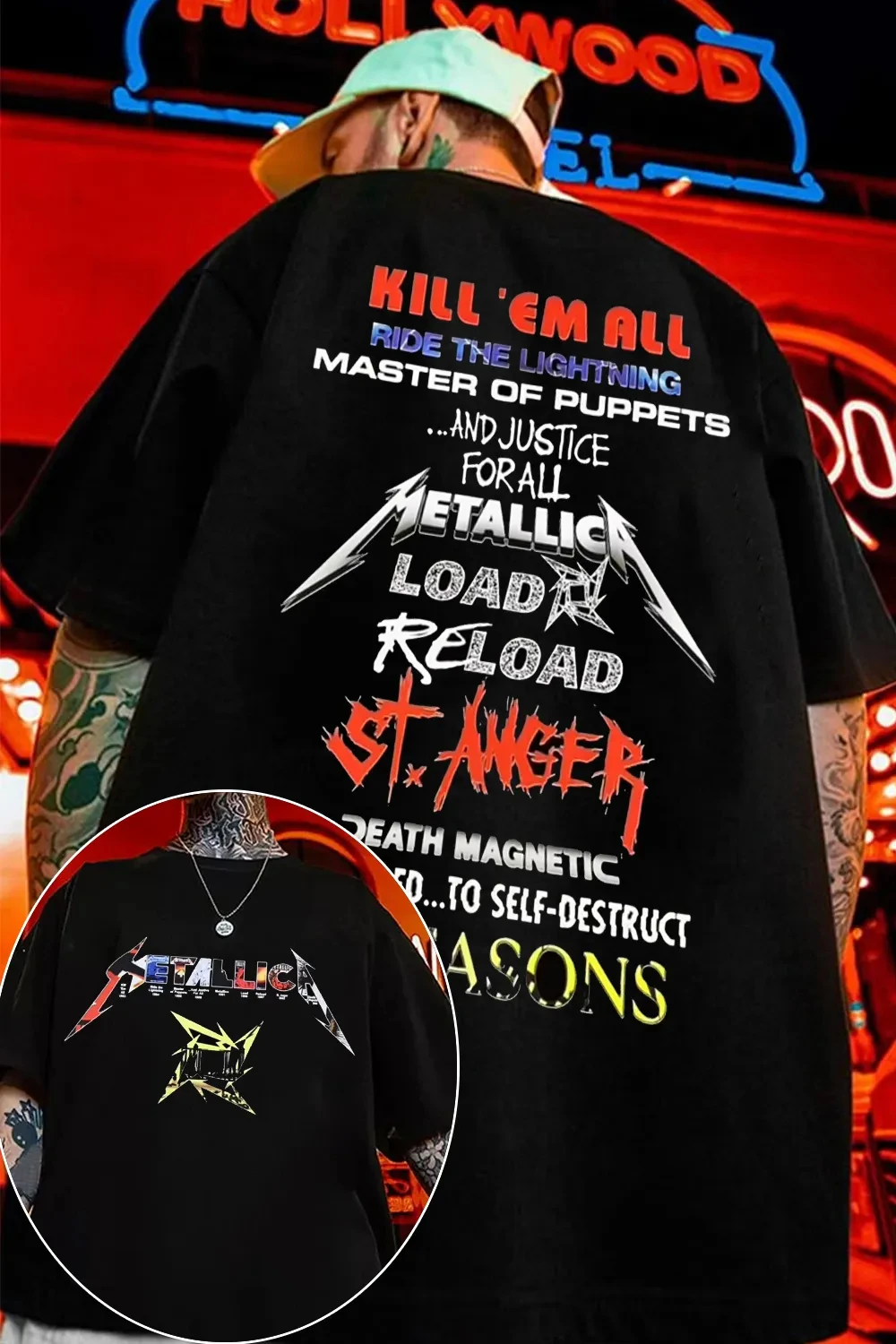 Text Blue Metallica Rock Band T-Shirt Cotton Graphic Tee Men Women Summer Streetwear Top