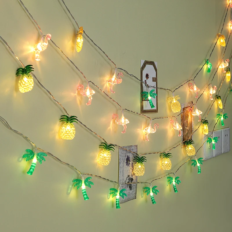 1.5 متر الصيف فلامنغو الأناناس سلسلة أضواء شجرة جوز الهند هاواي LED أضواء الفناء ل الاستوائية هاواي المنزل شاطئ ديكور الحفلات