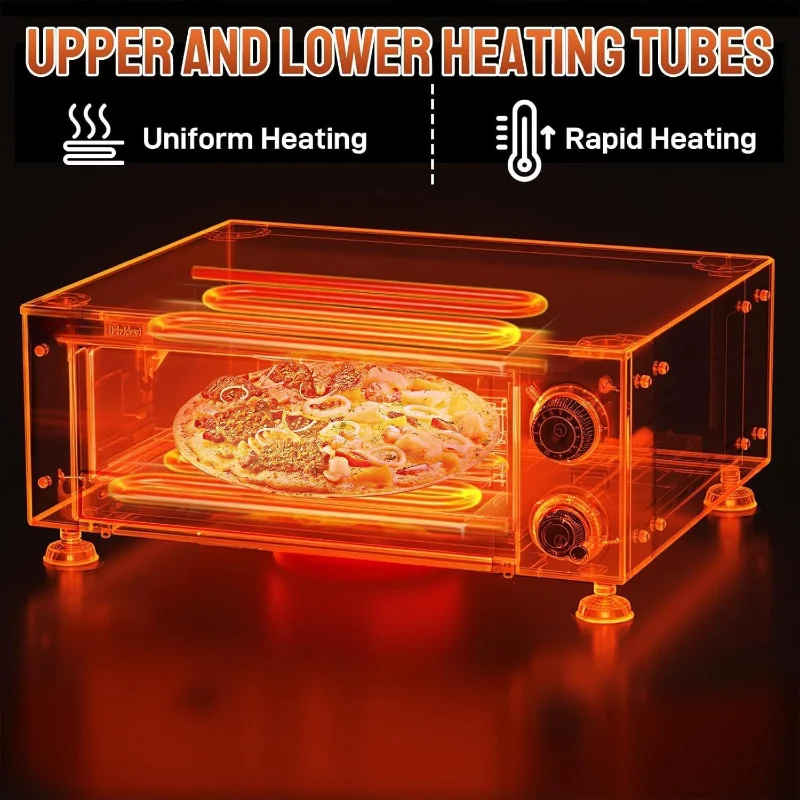 ROVSUN 전기 피자 오븐, 자동 차단 기능이 있는 110V 1100W 스테인레스 스틸 피자 베이커, 손잡이, 이동식 부스러기 트레이, 조리대