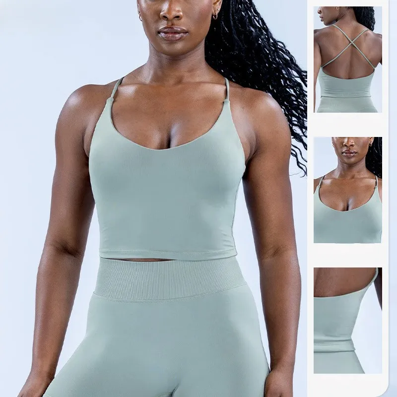 Criss Cross Back Sports Tank Tops Women High Elasticity Slim Fit Gym Workout Shirt Outerwear Versatile Yoga Vest Top