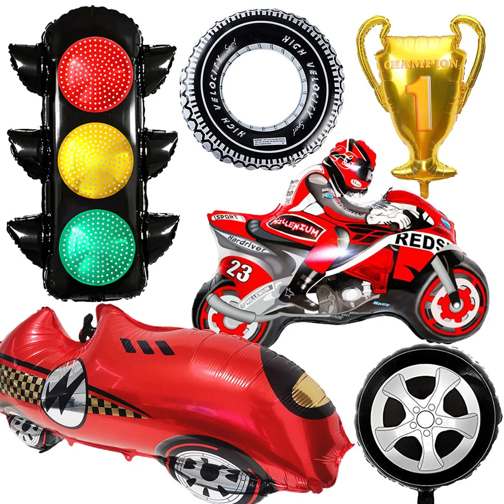 Trophée de feu de circulation pour voiture de course, moto, ballon de pneu, thème de course pour garçons, fête d'anniversaire, réception-cadeau pour bébé, fournitures de décoration, cadeaux pour