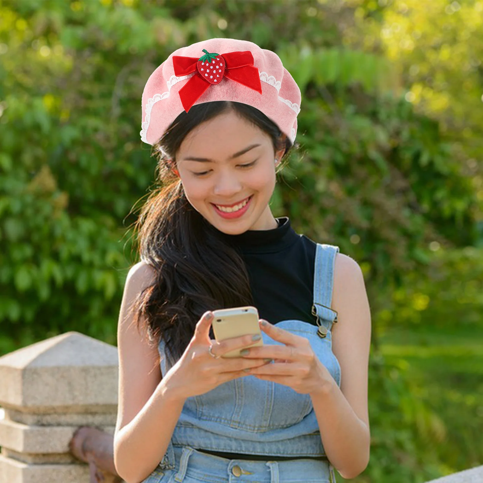 

Hat Fashion Berets for Women Winter Warm Wool Cap Outdoor French Style Bow Knot Decoration