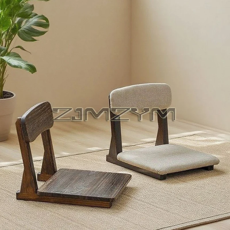 Solid Wood Chair Backrest Japanese Legless Seat Bay Window Single Lazy Sofa Cushion Floor Sitting Low Chair