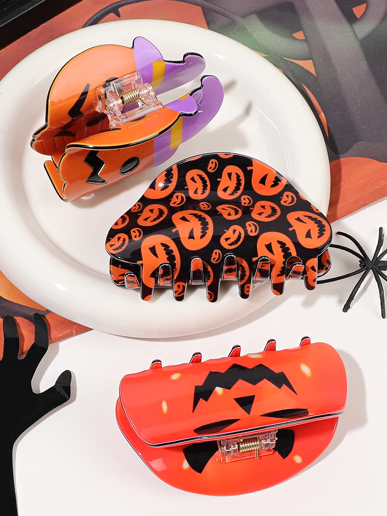 1Pcs Halloween Pumpkins Design Big Size Hair Jaw Clips,Strong Hold Claw Clips for Halloween Cute Hair Accessories for Women