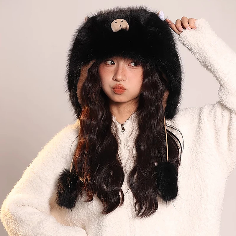 

Capybara Sweet And Cute Plush Pullover Hat With Large Head Circumference Cartoon Cold-proof Warm Ear Protection Lei Feng Hat